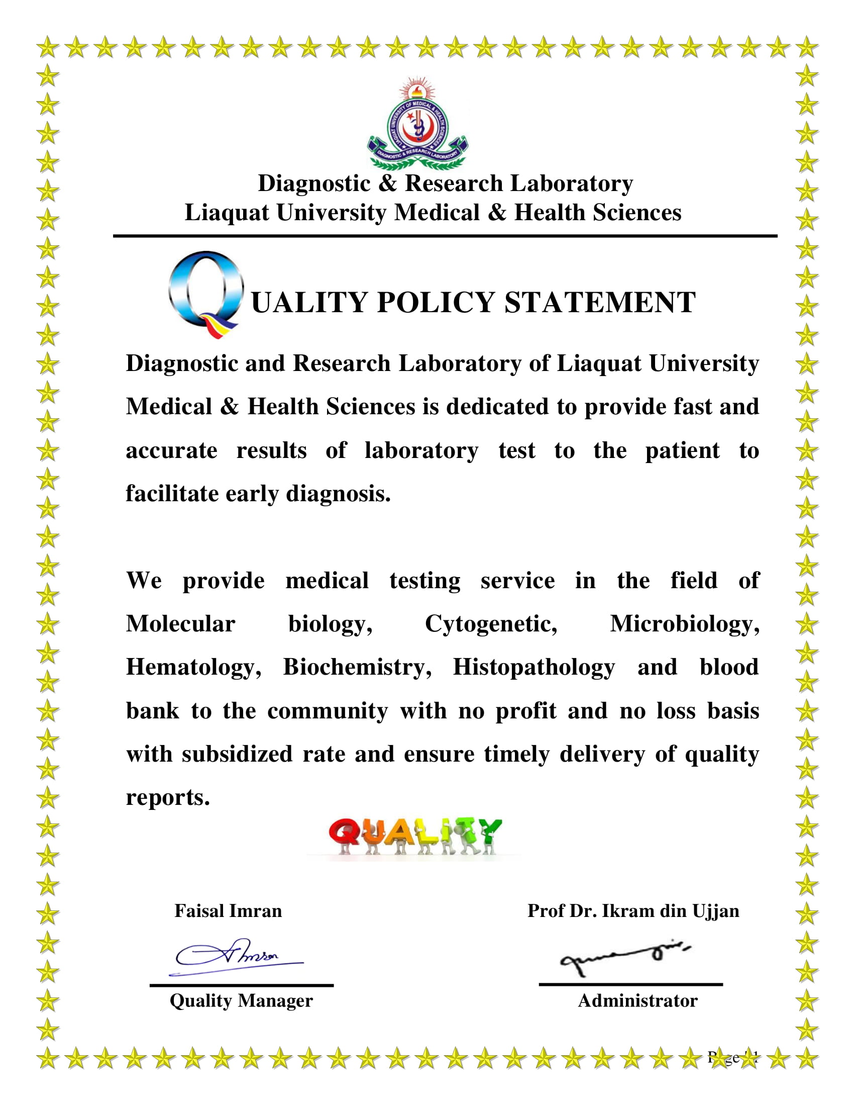 DR LAB QUALITY POLICY